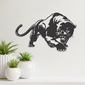 Wanddecoratie - Panther - Dieren - Hout - Wall Art - Muurdecoratie - Woonkamer - Zwart - 45 x 29 cm