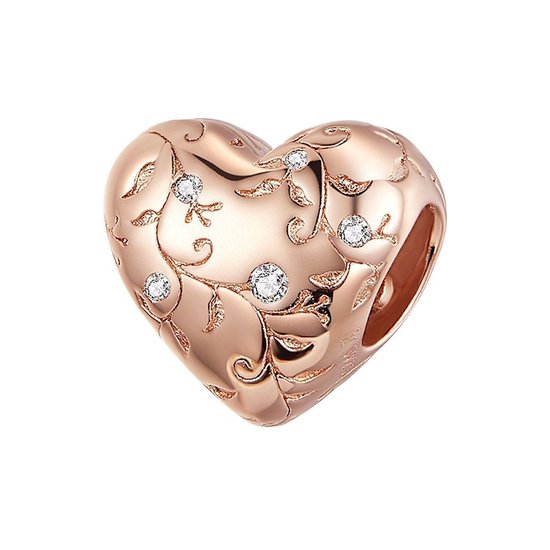 Vintage plaqué or rose cœur vintage | perle de coeur | Zilverana | convient pour Biagi, Pandora, bracelet Trollbeads | argent 925