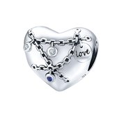 Chained love hart met zirconia bedel | liefde bead | Zilverana | geschikt voor Biagi , Pandora , Trollbeads armband | 925 zilver