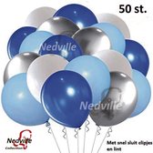 50 st. XL Babyshower ballonnen assortiment - Nedville collectie - Geboorte jongen - Metallic ballonnen - verschillende kleuren - o.a ballon blauw - Grote ballonnen 38 cm lang - voo