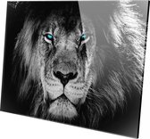 Top Media Groep - Schilderij - Leeuw Blauwe Ogen Leeuw Lion Natuur - Zwart En Wit - 80 X 120 Cm