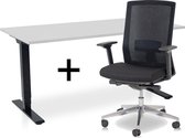 Zit-sta bureau elektrisch verstelbaar +  ERGO Bureaustoel | ARBO COMFORT NEN-EN 527 Thuiswerkset | frame bureau zwart - bureaublad grijs | 160x80 cm