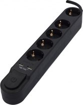 Chacon - Design stekkerdoos 3 meter 5 voudig met schakelaar en 2 x USB – 3G 1,5 mm2 - zwart