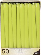 50x stuks Voordeelverpakking dinerkaarsen lime groen - 25 cm - 7 branduren