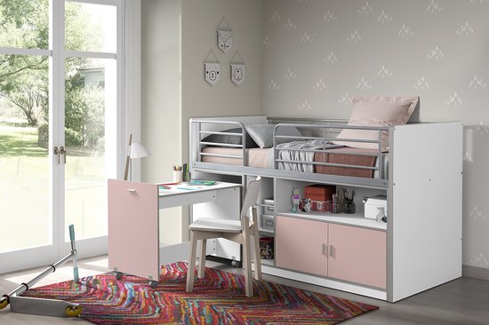 Halfhoogslaper met bureau Bonny 91 - roze