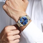 WiseGoods WS2218 Luxe Heren Horloge - Zilverkleurig, Blauw & Kristal - RVS - Mannenhorloge - Quartz - Waterdichte Klok - Ø 41 mm