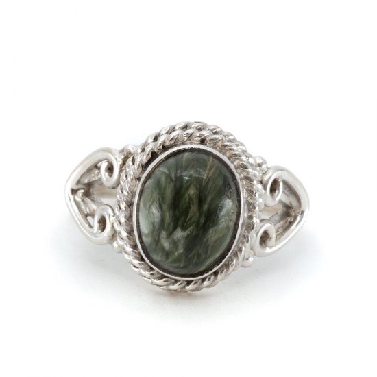 Ring Pierre Gemme Seraphinite Argent 925 "Nifih" (Taille 17)