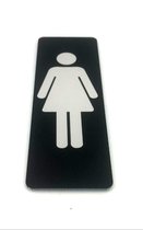 Deurbordje Toilet - WC bordjes – Tekstbord WC – Toilet bordje – Dames - Vrouw - Bordje – Zwart - Pictogram - Zelfklevend – 5 cm x 15 cm x 1,6 mm - 5 Jaar Garantie