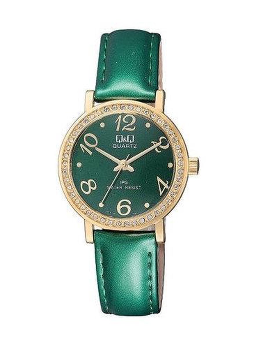Mooi dames horloge QQ groen - goudkleurig QZ15J105Y