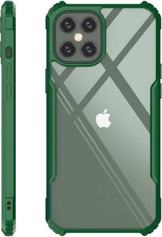 Hoesje geschikt voor iPhone 12 Pro Max - Super Protect Slim Bumper - Back Cover - Groen/Transparant