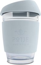 Potje Amsterdam Java Mist Blue  330ML – Re-usable Glass Cup – Koffie en Thee to go – Ideaal voor kantoor thuis en onderweg – Echt glas – Koffiebeker – Theebeker – Herbruikbaar
