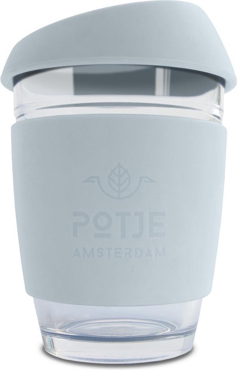 Potje Amsterdam Java Mist Blue 330ML – Re-usable Glass Cup – Koffie en Thee to go – Ideaal voor kantoor thuis en onderweg – Echt glas – Koffiebeker – Theebeker – Herbruikbaar