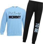 Joggingpak dames blauw-Most beautiful mommy to be-lichtblauw-zwart-Maat Xl