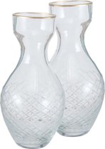 2x stuks stijlvolle glazen decoratieve bloemenvaas in het transparant glas van 15 x 7 cm - Bloemen/takken bloemenvaas voor binnen gebruik