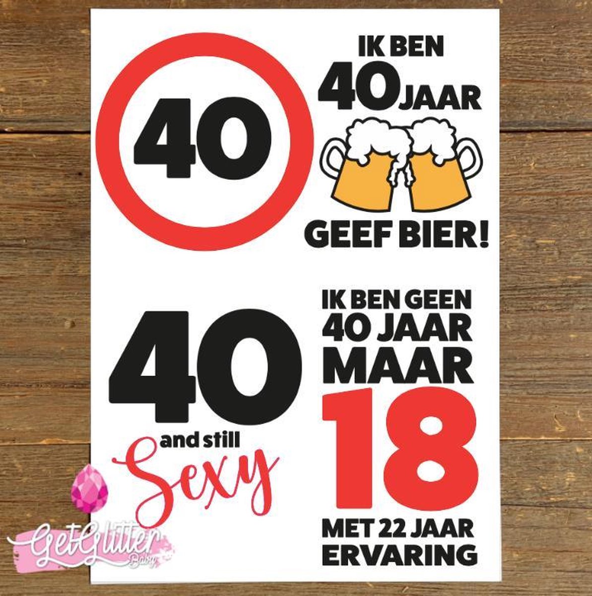 GetGlitterBaby® - Tijdelijke Tattoos / Tijdelijke Henna Festival Plak Tattoes / Nep Tatoeage voor Volwassenen / Fake Temporary Tattoo Sticker - Versiering 40 jaar Verjaardag - Man