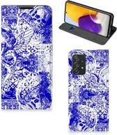 Smartphone Hoesje Geschikt voor Samsung Galaxy A72 (5G/4G) Book Style Case Angel Skull Blue