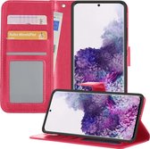 Samsung S20 Hoesje Book Case Hoes Portemonnee Cover - Samsung Galaxy S20 Hoes Hoesje Wallet Case Kunstleer - Donker Roze