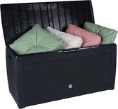Living Style Tuinkussenbox - Opbergbox - Rattanlook - Afsluitbaar - met Wielen - Handvatten - 310 Liter - Zwart