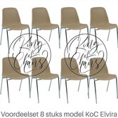 King of Chairs -set van 8- model KoC Elvira beige met verchroomd onderstel. Kantinestoel stapelstoel kuipstoel vergaderstoel tuinstoel kantine stapel stoel kantinestoelen stapelsto