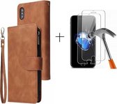 GSMNed - Leren telefoonhoesje lichtbruin - hoogwaardig leren bookcase lichtbruin - Luxe iPhone hoesje - magneetsluiting voor iPhone X/Xs - lichtbruin - 1x screenprotector iPhone X/