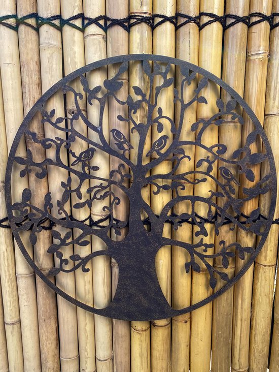 Levensboom Tree of Life - Wanddecoratie Rond Industrieel Muurdecoratie "geroest" Ø 100 cm met LED VERLICHTING