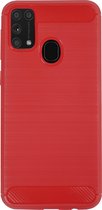 BMAX Carbon soft case hoesje voor Samsung Galaxy M31 / Soft cover / Telefoonhoesje / Beschermhoesje / Telefoonbescherming -Rood