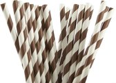 Papieren rietjes bruin gestreept - 25 stuks - duurzaam, 100% composteerbaar
