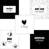 Veel liefs kaarten + enveloppen | set van 10 zwart wit vierkante kaarten | set veel liefs kaarten | zwart wit feel good kaarten | vierkante zwart wit kaarten