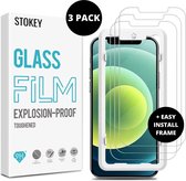 Stokey® Screenprotector iPhone 12 Mini met Easy Montage Frame voor Eenvoudige Installatie - 3 Pack Premium Tempered Glas 2.5D 9H