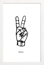 JUNIQE - Poster met houten lijst Peace -13x18 /Wit & Zwart