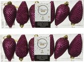 12x stuks kerstornamenten glitter dennenappels kerstballen framboos roze (magnolia) 8 cm