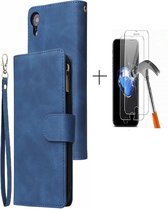 GSMNed - Leren telefoonhoesje blauw - hoogwaardig leren bookcase blauw - Luxe iPhone hoesje - magneetsluiting voor iPhone XR - blauw - 1x screenprotector iPhone XR