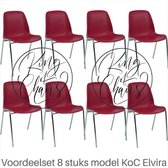 King of Chairs -set van 8- model KoC Elvira rood met verchroomd onderstel. Kantinestoel stapelstoel kuipstoel vergaderstoel tuinstoel kantine stapel stoel kantinestoelen stapelstoe