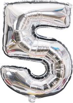 Cijfer Ballon nummer 5 - Helium Ballon - Grote verjaardag ballon - 32 INCH - Zilver  - Met opblaasrietje!