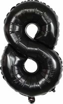 Cijfer Ballon nummer 8 - Helium Ballon - Grote verjaardag ballon - 32 INCH - Zwart  - Met opblaasrietje!