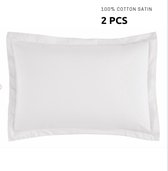 Linens - Katoensatijn Kussensloop (Set van 2) Ecru - 50X70 | Cotton Satin Volant Pillowcase |Served by Fienzi