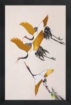 JUNIQE - Poster met houten lijst Swooping Cranes gouden -40x60 /Goud &