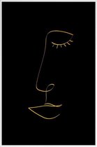 JUNIQE - Poster met kunststof lijst Line Portrait gouden -13x18 /Goud