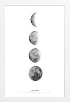 JUNIQE - Poster met houten lijst Fasen van de maan -13x18 /Wit & Zwart