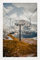 JUNIQE - Poster in houten lijst Skilift foto -20x30 /Bruin & Turkoois