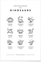 JUNIQE - Poster Dinosaurussoorten -13x18 /Wit & Zwart