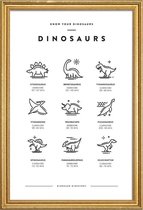 JUNIQE - Poster met houten lijst Dinosaurussoorten -30x45 /Wit & Zwart