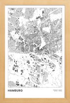 JUNIQE - Poster met houten lijst Hamburg kaart -13x18 /Wit & Zwart