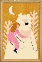 JUNIQE - Poster met houten lijst Bear Hug -13x18 /Geel