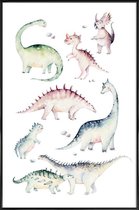 JUNIQE - Poster met kunststof lijst Little Dinosaurs -13x18 /Kleurrijk