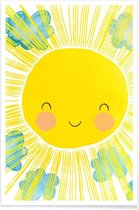 JUNIQE - Poster Zon kinderkamer illustratie -13x18 /Geel & Turkoois