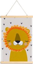 JUNIQE - Posterhanger Leeuw kinderkamer illustratie -60x90 /Blauw &