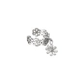 LOUVABEL - Earcuff - Bloemen - Met Hanger - Madelief - Stainless Steel - Zilver