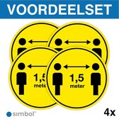 Simbol - Voordeelset 4 x Vloerstickers Houd 1,5 Meter Afstand - COVID-19 Vloerstickers - Houd Afstand Stickers - Anti-Slip - Formaat ø 30 cm.