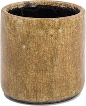 Aardewerk pot okergeel - bloempot - KY Decorations - 15.5x15.5x15.5cm
